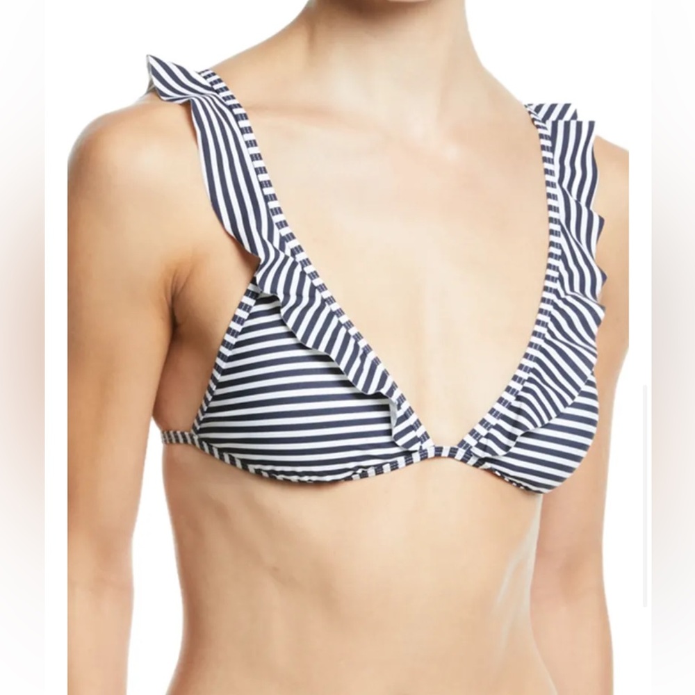 TORY BURCH Striped Ruffle Triangle Bikini Swim Top